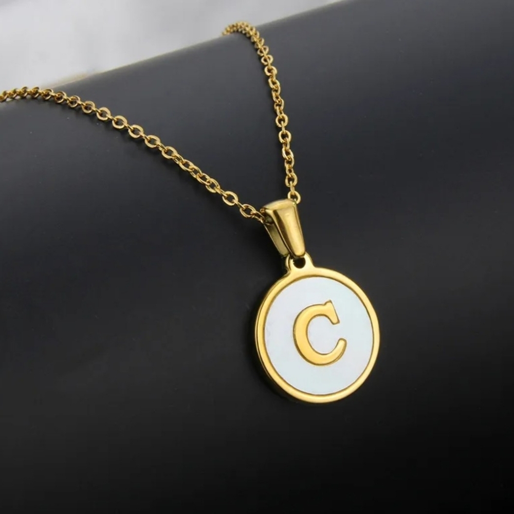 Initial Neckace - Inlay Shell and 18K Plated Gold Pendant Necklace Letter C